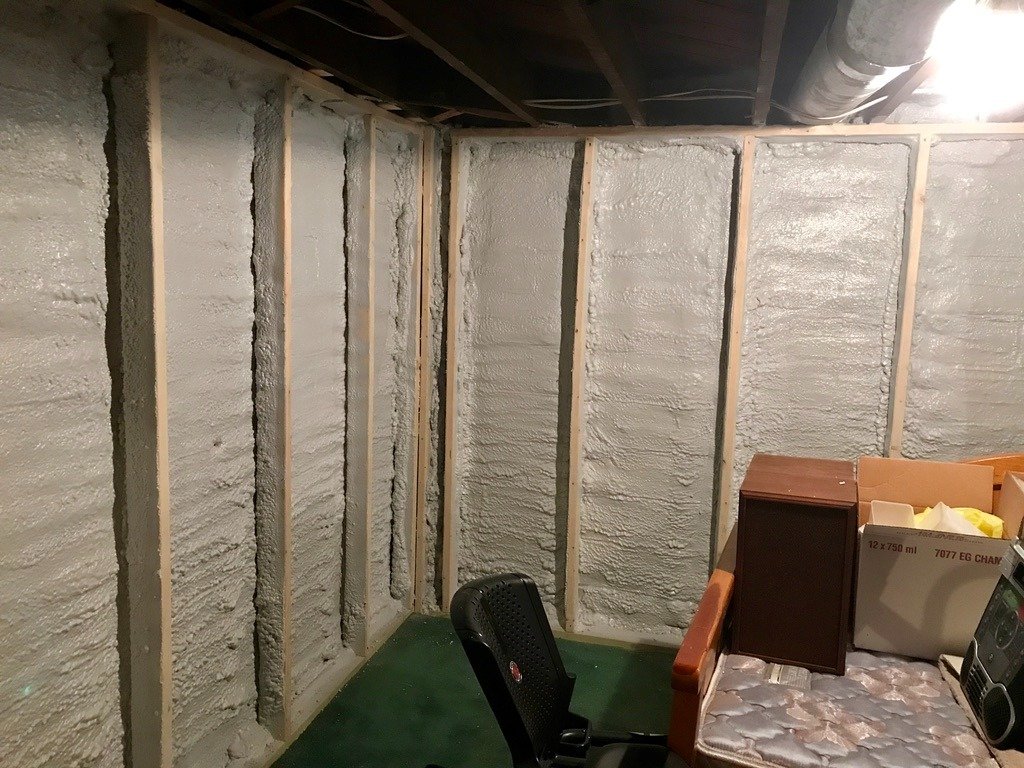 Closed-cell spray foam insulation installed in residential basment remodel in Mattawan, MI